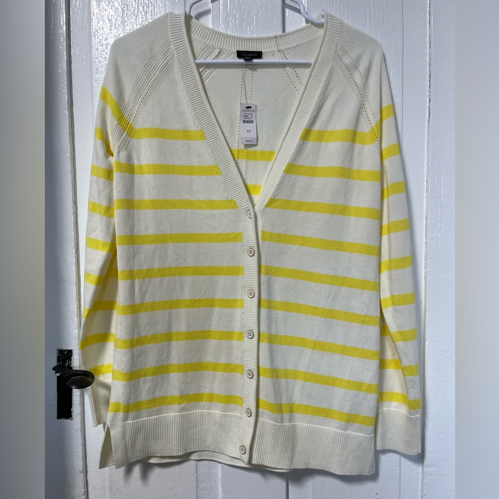 Nwt Talbots classic yellow and off white button down cardigan size XS